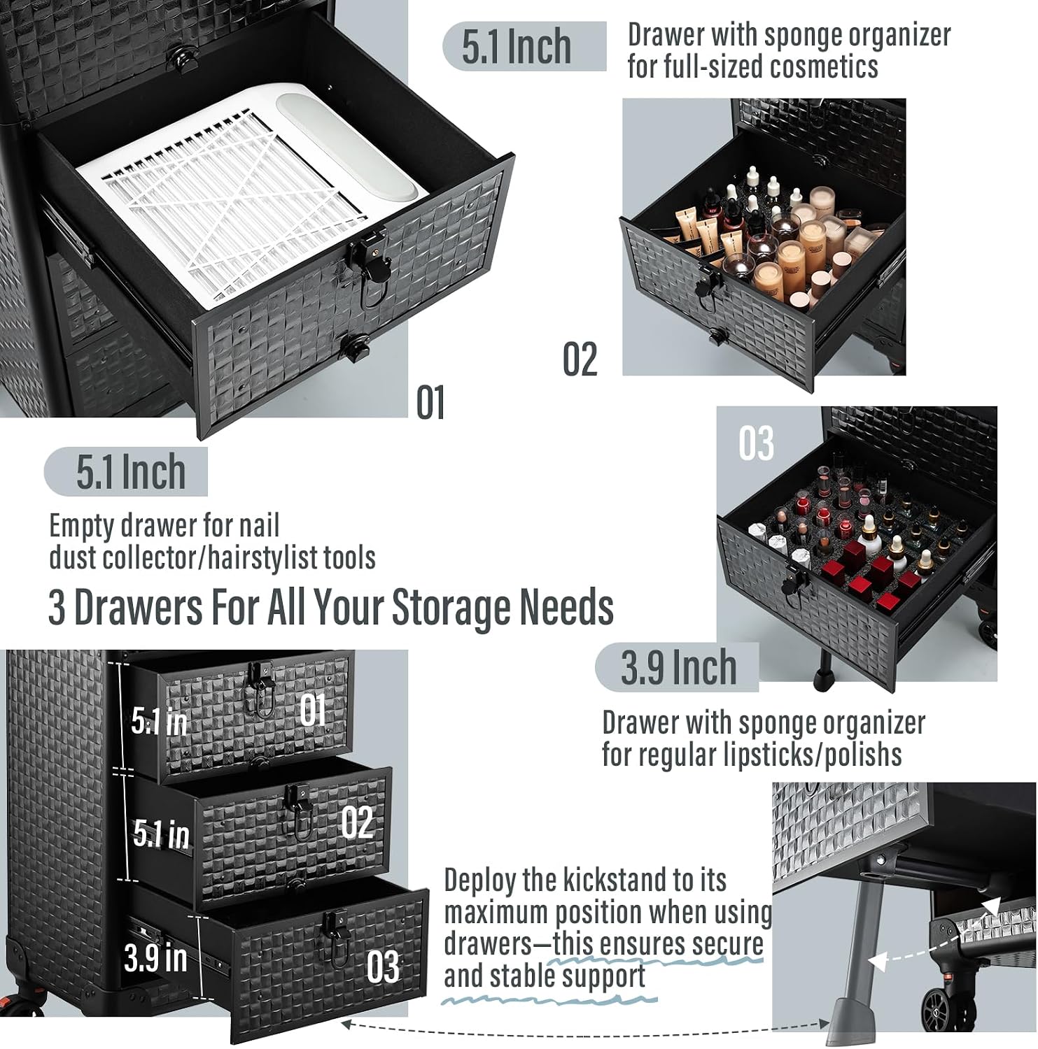 Rolling Salon Cart with 3 Draw - Makeup recension och pris