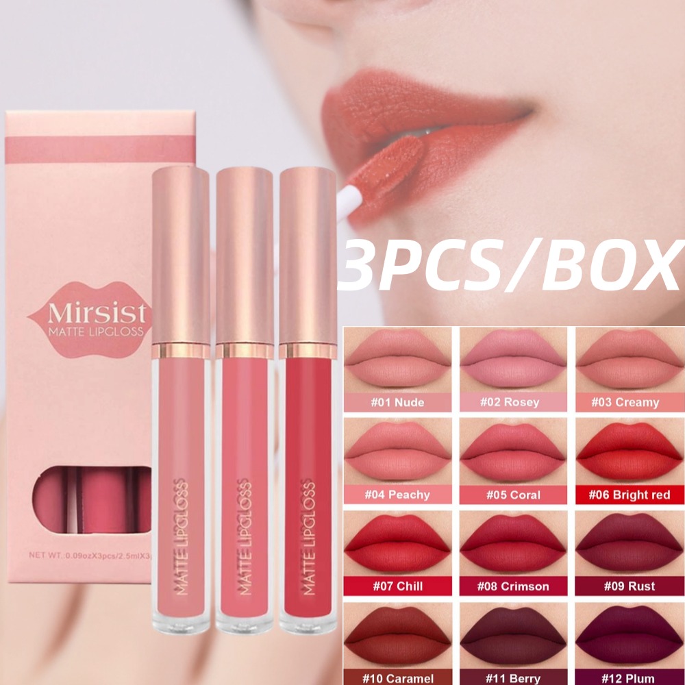 3pcs/set Nude Lip Gloss Matte  - Matte Velvet Lip Tint Long Lasting recension och pris