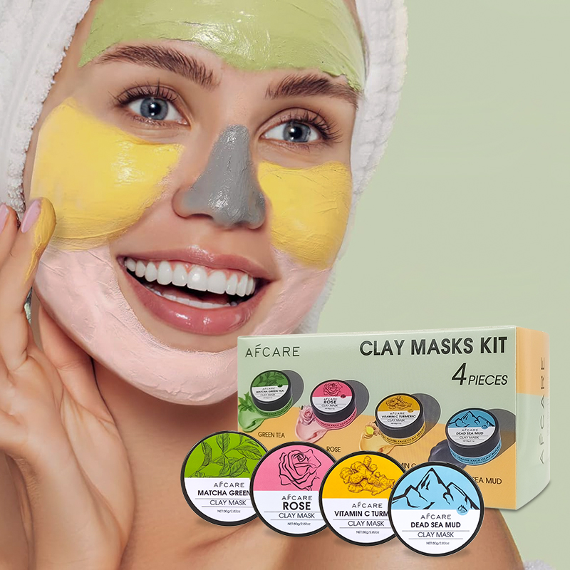 4Pcs Face Mask Set with Turmer - Green Tea Cleansing Clay Mask recension och pris